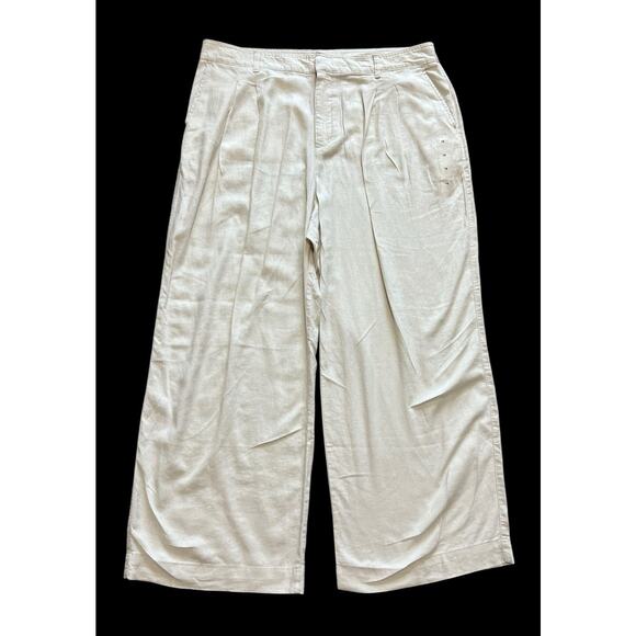 Gap Pants Womens 18 Beige Pleated Linen Blend Khaki Wide Leg Beachy Casual New - Picture 1 of 7